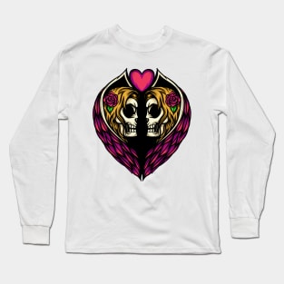 Twin Angel Skulls Illustration Long Sleeve T-Shirt